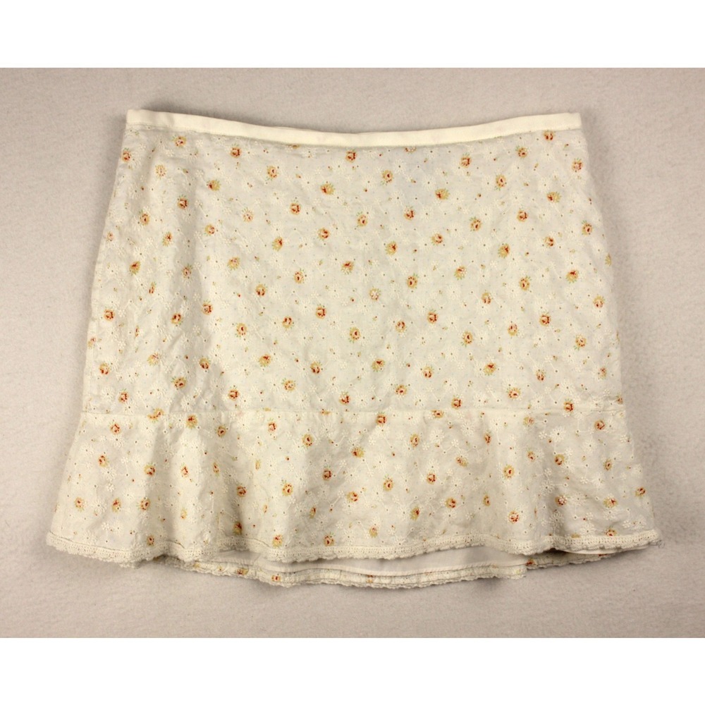 Express Eyelet Floral Mini Skirt Womens 7/8 Ivory Cotton Cottagecore Coquette‎